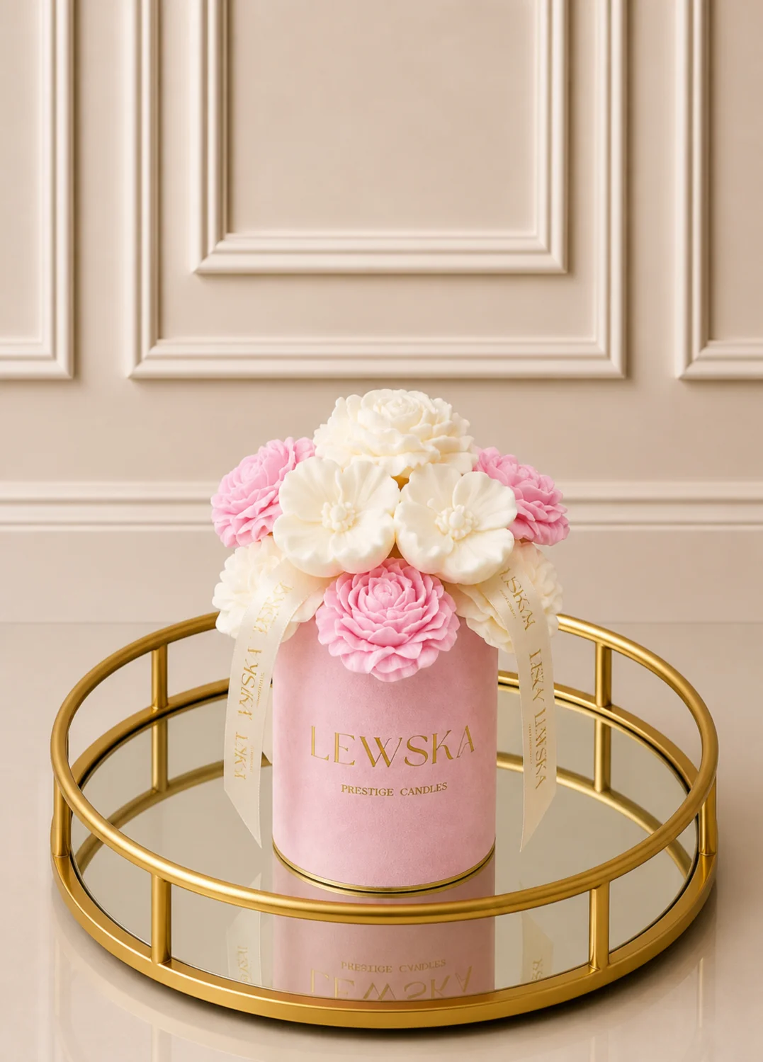 Flowerbox M pudrowy róż. 2  Kwiaty biało- różowe