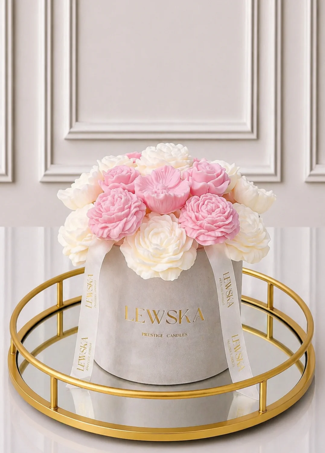 Flowerbox L szary. Mix kwiatów białych-różowych