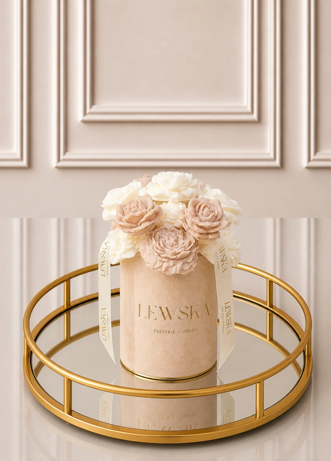 Flowerbox  M beżowy.  Mix kwiatów  biało- beżowych