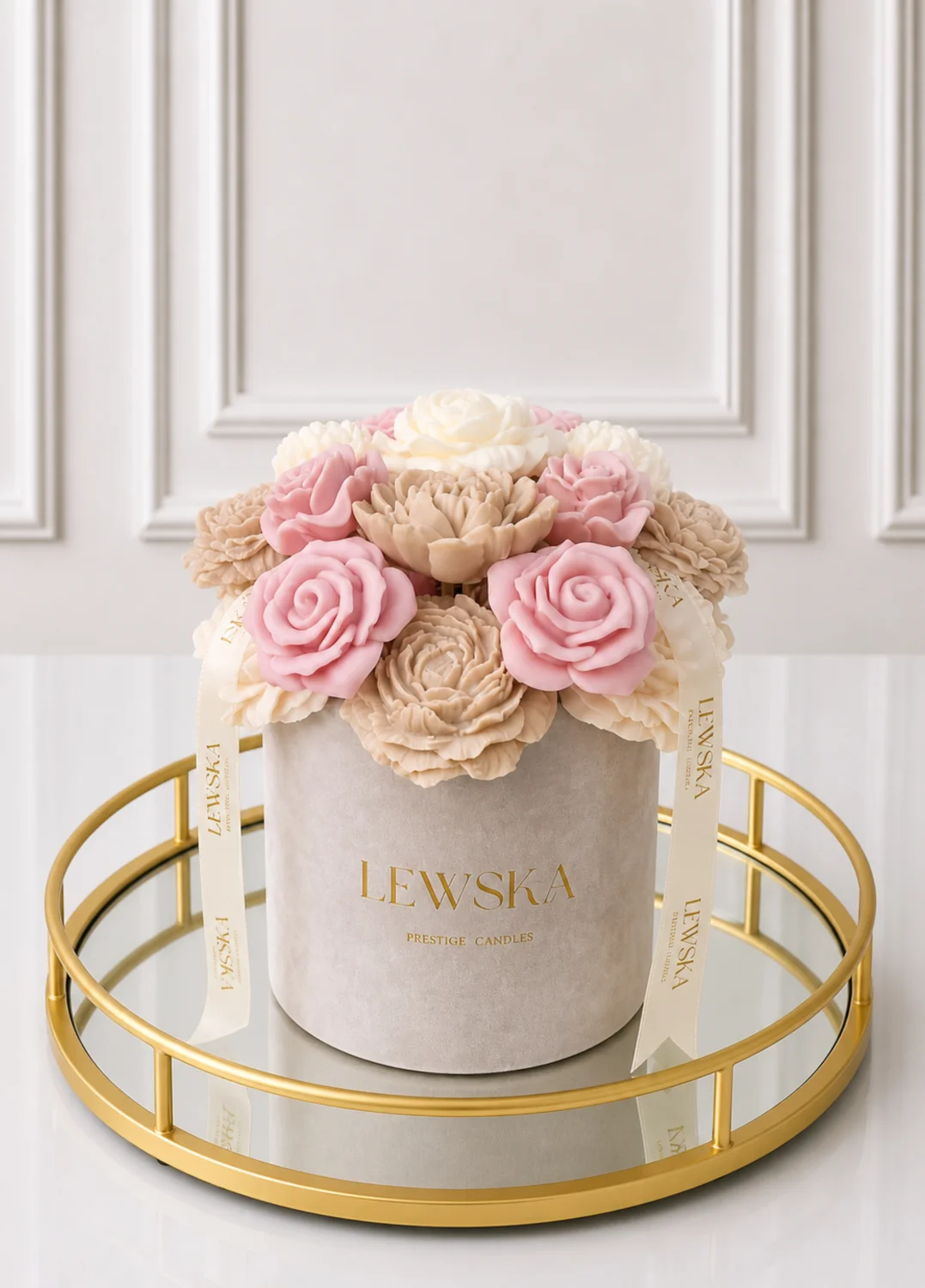 Flowerbox L szary. Mix kwiatów biało-beżowo-różowo II