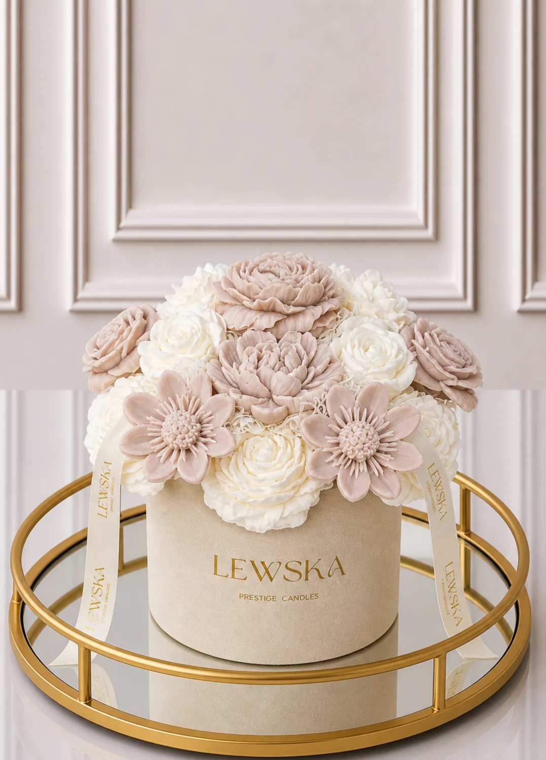 Flowerbox L  mix biało- beżowych kwiatów. Kolor pudełka do wyboru.