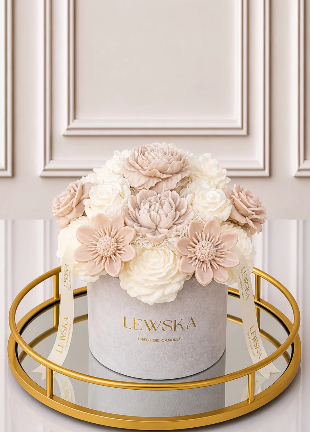 Flowerbox L  mix biało- beżowych kwiatów. Kolor pudełka do wyboru.