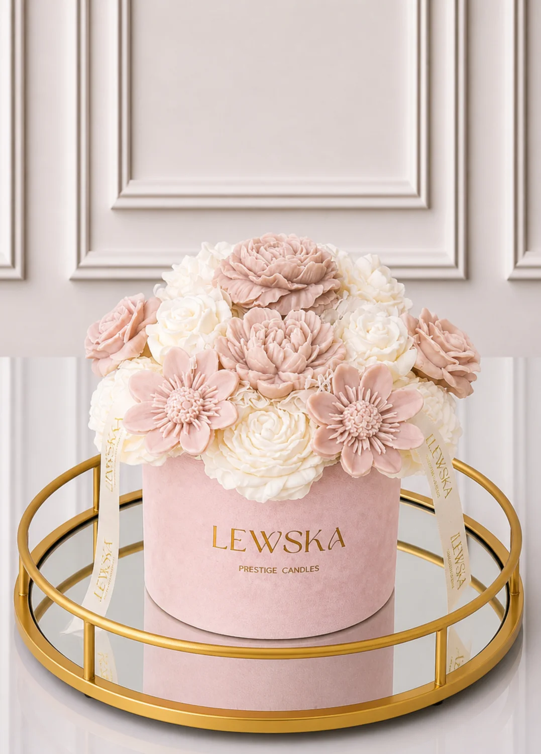 Flowerbox L  mix biało- beżowych kwiatów. Kolor pudełka do wyboru.