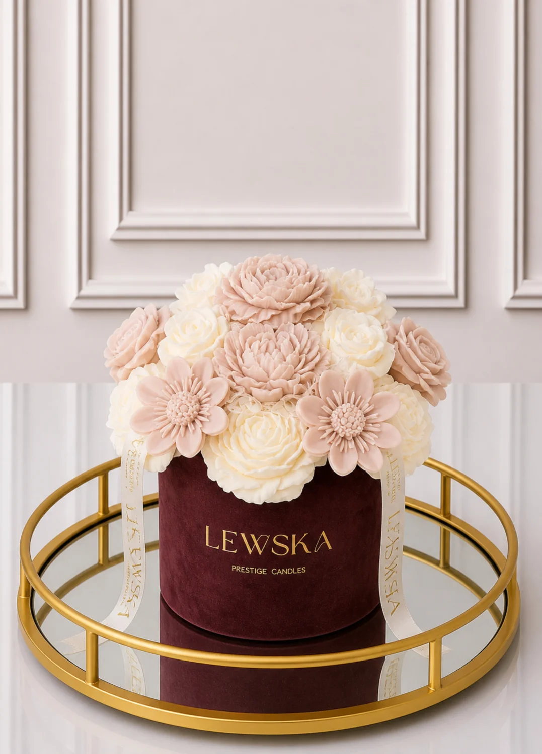 Flowerbox L  mix biało- beżowych kwiatów. Kolor pudełka do wyboru.