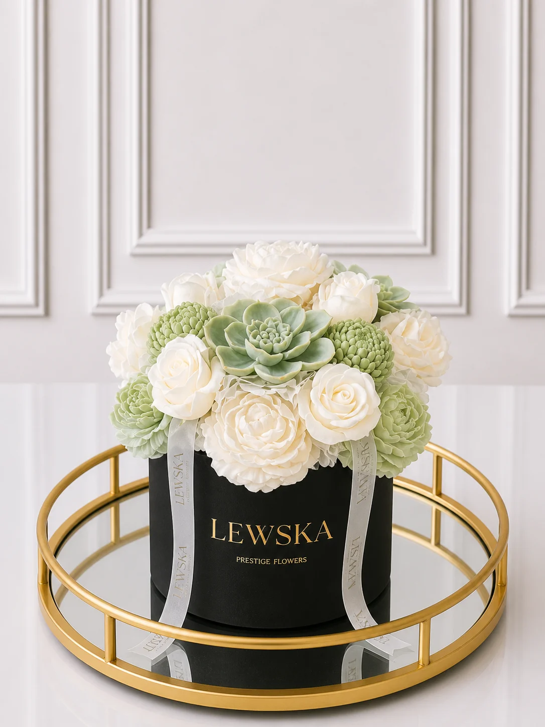Flowerbox L-mix kwiatów biel- matcha. Kolor pudełka do wyboru