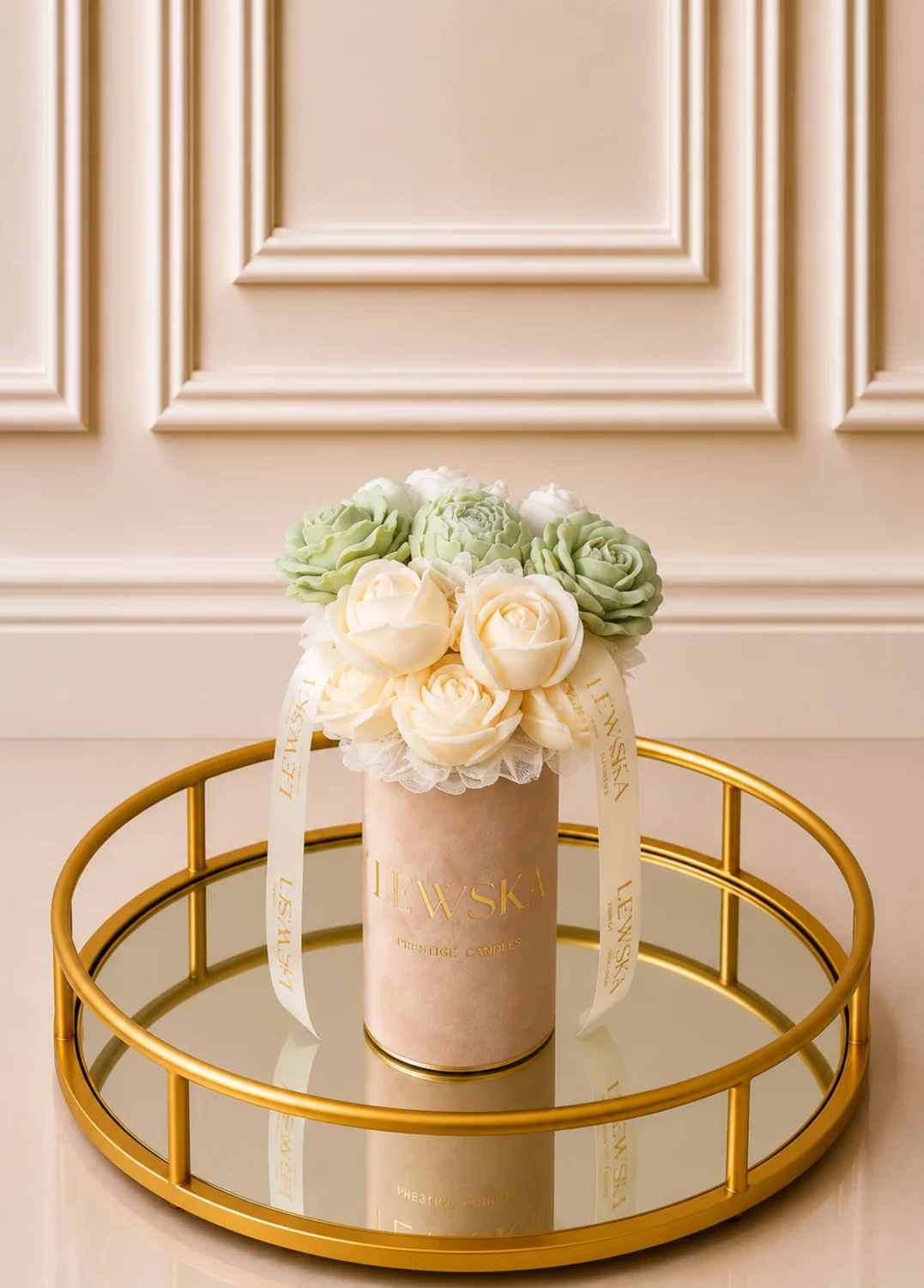 Flowerbox sojowy  S  beż- kwiaty biel-matcha I