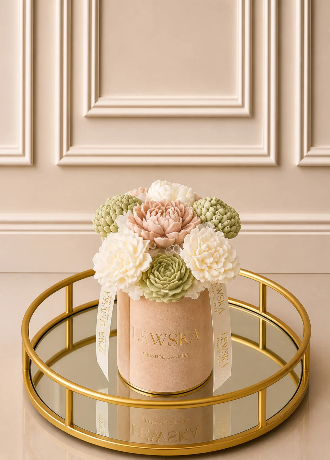 Flowerbox  sojowy M beż- kolor kwiatów biel- beż matcha 
