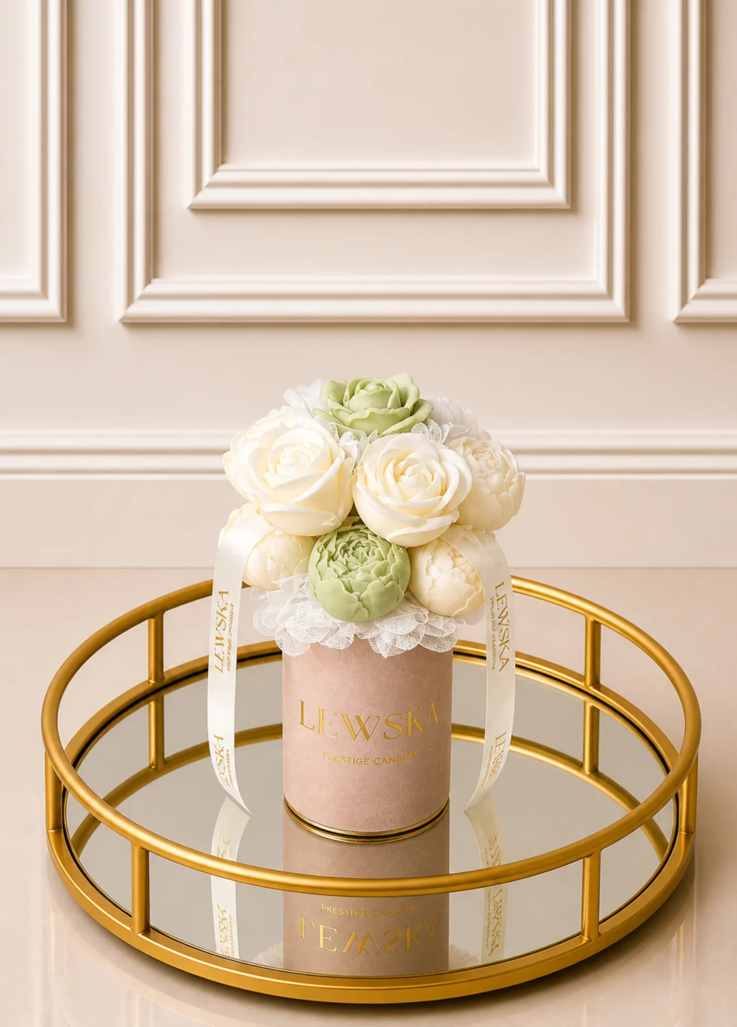 Flowwrbox sojowy  S  beż- kwiaty biel-matcha II