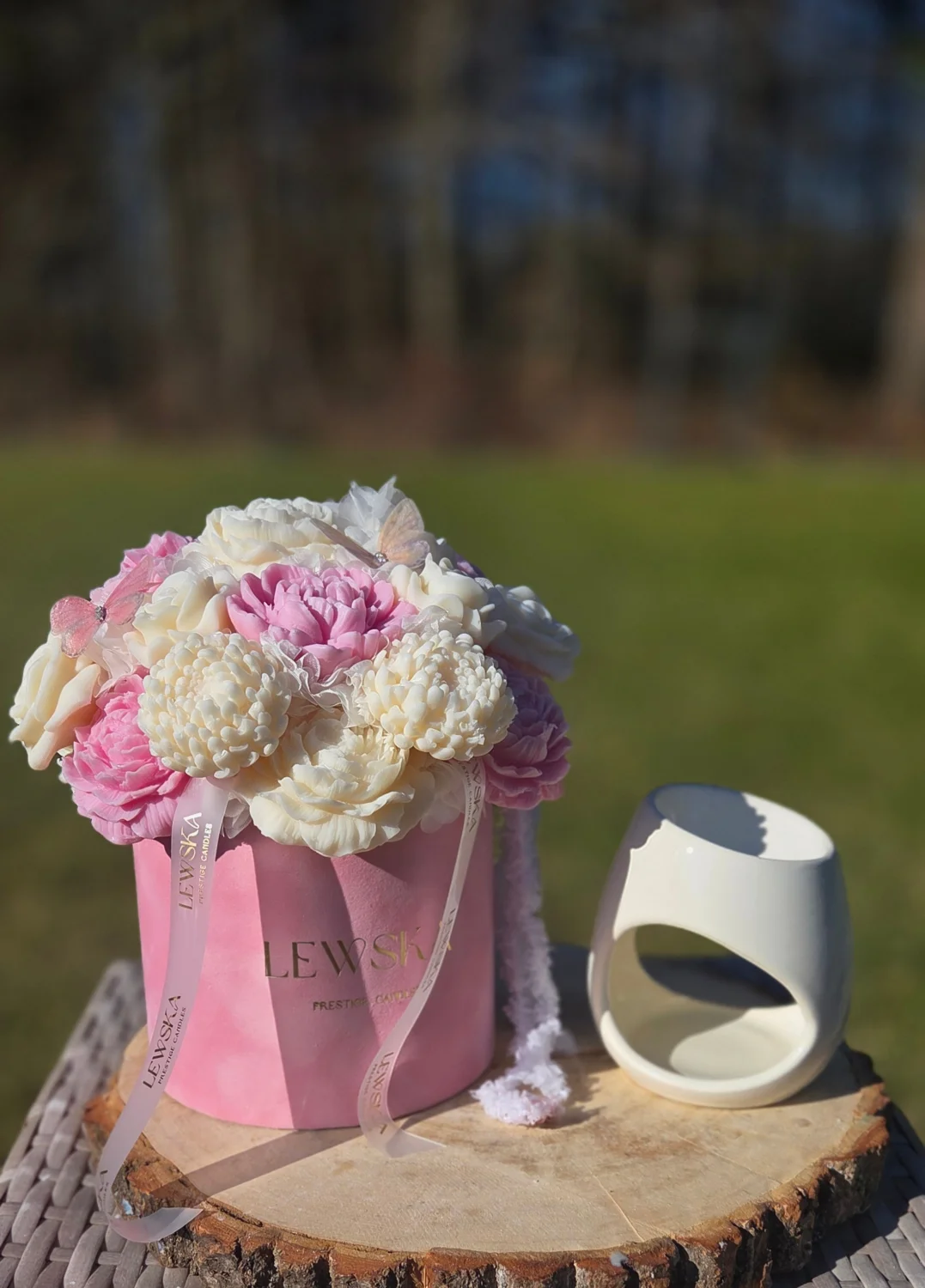 Flowerbox L pudrowy róż- mix biało- rożowy Wiosenny Bukiet