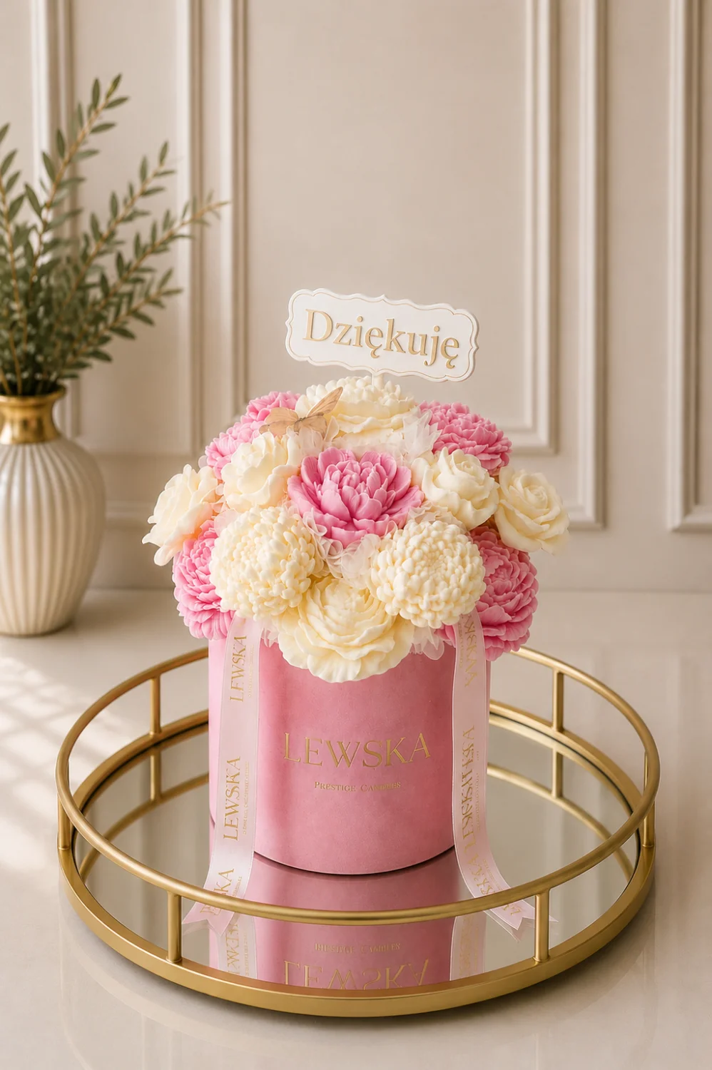 Flowerbox L pudrowy róż- Dziekuję